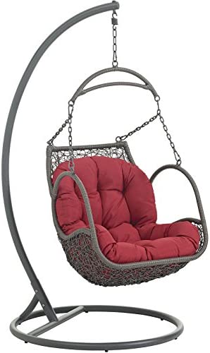 Modway Arbor Wicker Rattan Outdoor Patio Porch Lounge Hanging Swing Chair Set with