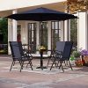 PHI VILLA Outdoor Patio Dining Set with Navy Blue Umbrella for 4, 1 Square Metal