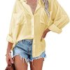 Paintcolors Women's Button Up Shirts Roll-Up Sleeve Blouses V Neck Casual Tunics