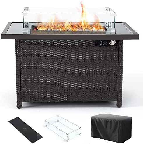Propane Fire Pits, PAMAPIC 50,000 BTU Auto-Ignition Outdoor Fire Pit Table with Glass