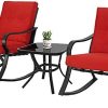 SOLAURA 3-Piece Outdoor Rocking Chairs Bistro Set, Black Iron Patio Furniture with
