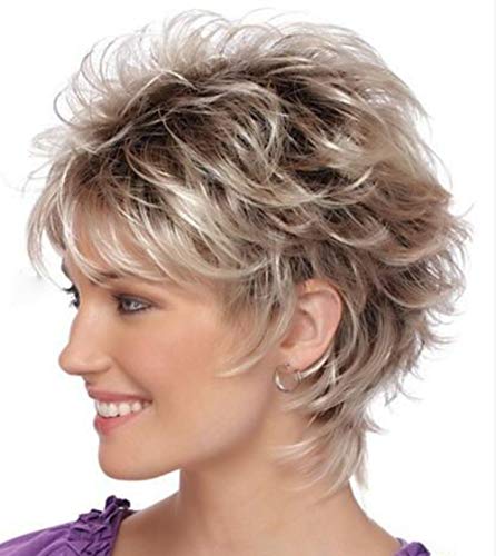 Short Blonde Pixie Cut Wigs for White Women Dark Brown Ombre Blonde Synthetic Hair