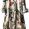 Summer Cotton Linen Maxi Dresses for Women Vintage Leaf Print Long Sleeve Party Dress