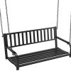Topeakmart Hanging Porch Swing Bench Outdoor, 2-Person Metal Iron Patio Bench for