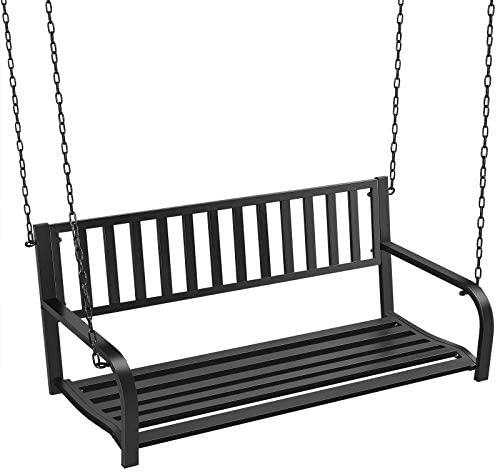 Topeakmart Hanging Porch Swing Bench Outdoor, 2-Person Metal Iron Patio Bench for