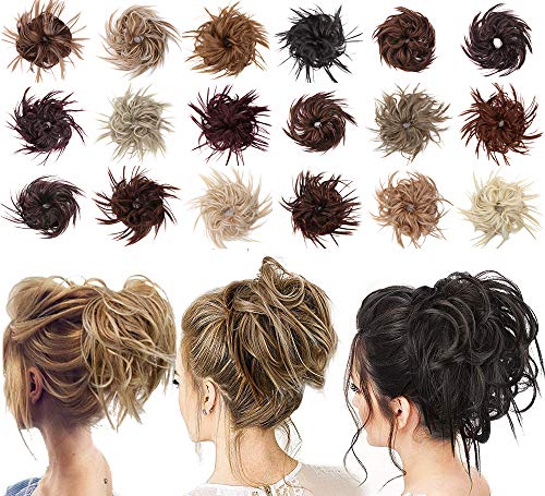 Tousled Updo Messy Bun Hair Piece Scrunchies Synthetic Wavy Extension Ponytail with