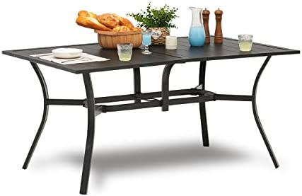 VICLLAX Outdoor Patio Dining Table for 6, 59"x 38" Metal Slatted Tabletop with
