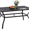 Vicllax Patio Dining Table Outdoor Metal Steel Frame Square Table with Umbrella Hole,