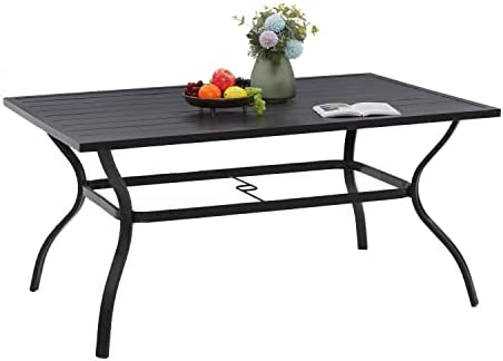 Vicllax Patio Dining Table Outdoor Metal Steel Frame Square Table with Umbrella Hole,